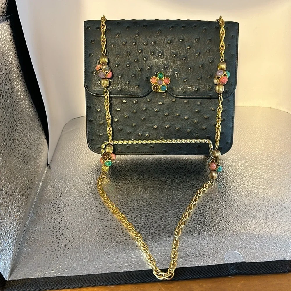 LOU – RAN ostrich print navy blue shoulder bag. New without tags. Beautiful bag. - Picture 3 of 9